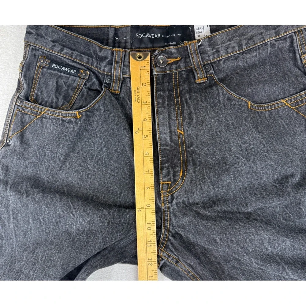 Rocawear Original Fit Jeans Mens 34x32 Black Dark Wash Baggy Straight Denim